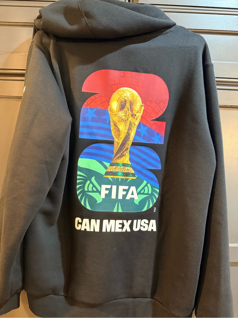JLN adidas Black Crewneck Hoodie with Multicolor FIFA Trophy Graphic